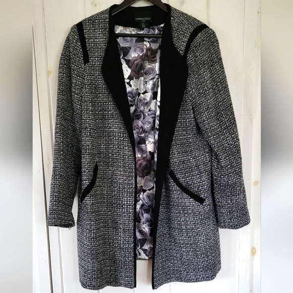 Tweed Floral Longline Reversible Plus Size Blazer Jacket - Picture 1 of 8